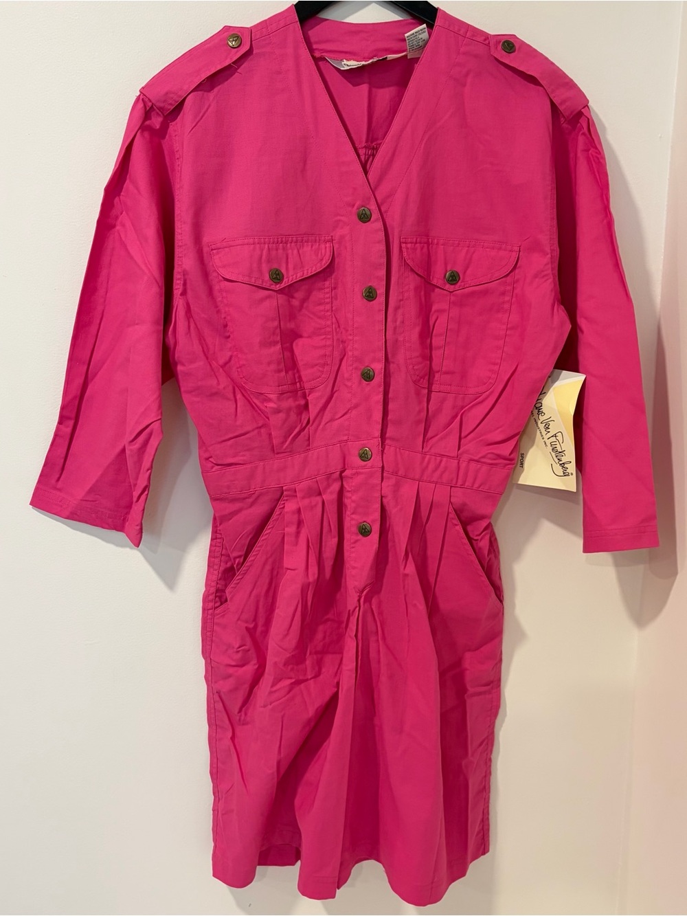 NWT Vintage Diane Von Furstenberg Hot Pink Cotton Romper Jumpsuit M